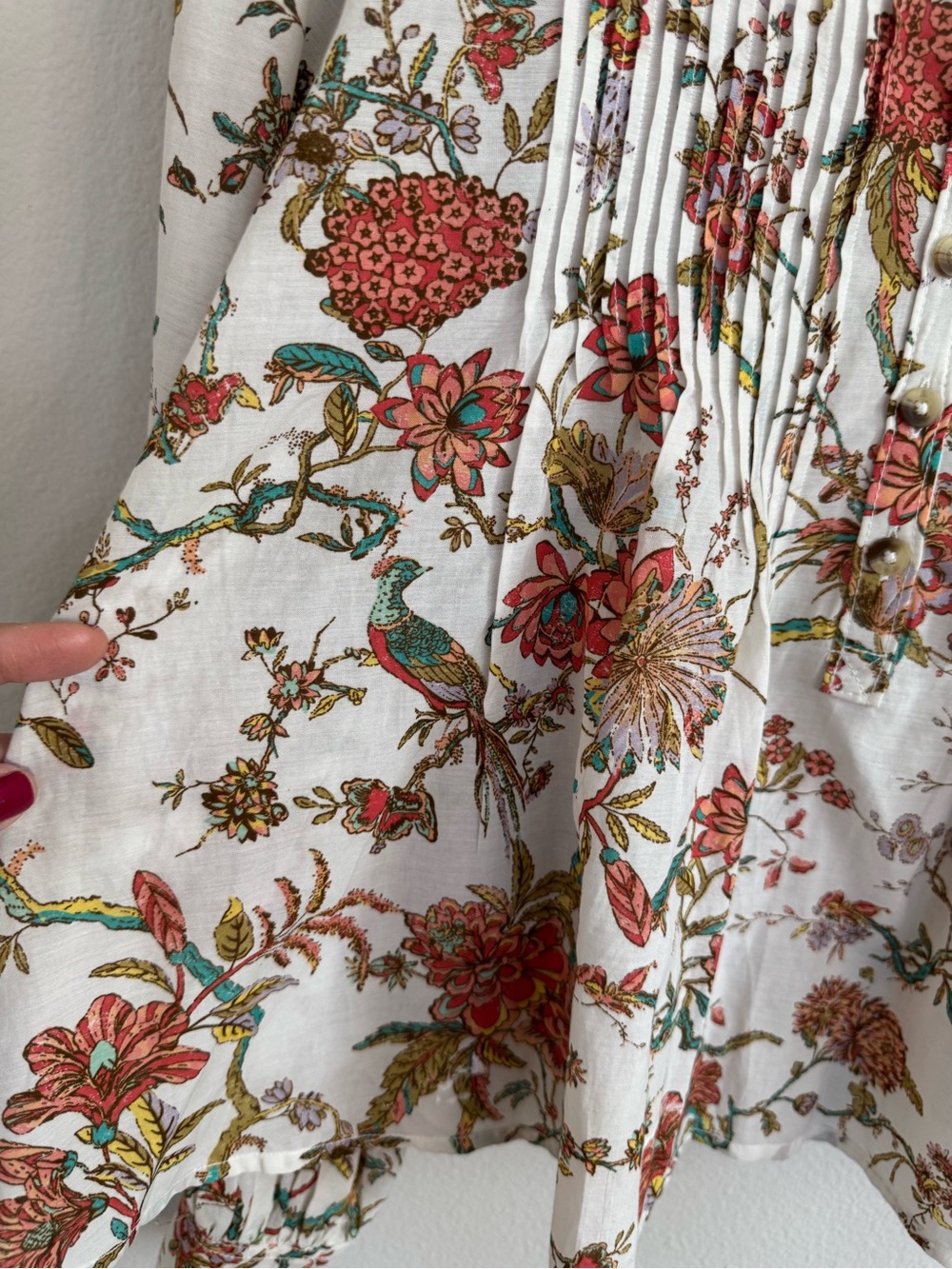 Pilcro Anthropologie Floral Bird Pintuck Blouse Boho Cottagecore Peasant Top S - Picture 3 of 12
